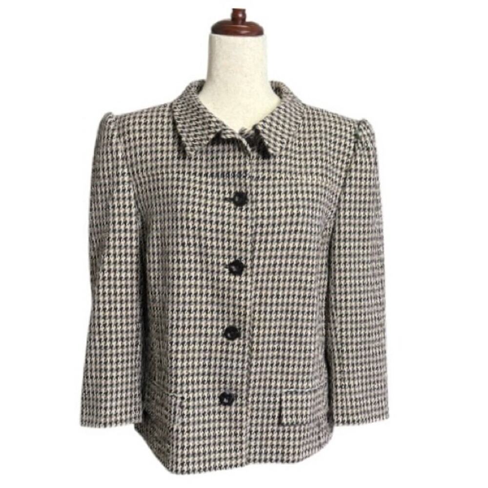 Tommy Hilfiger Black and Tan Houndstooth Blazer Size 14 T1
